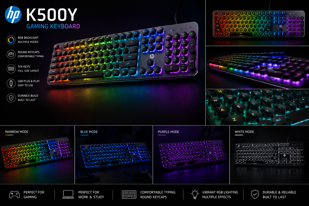 HP K500Y RGB Gaming Keyboard – Wired Mechanical Feel Gaming Keyboard
