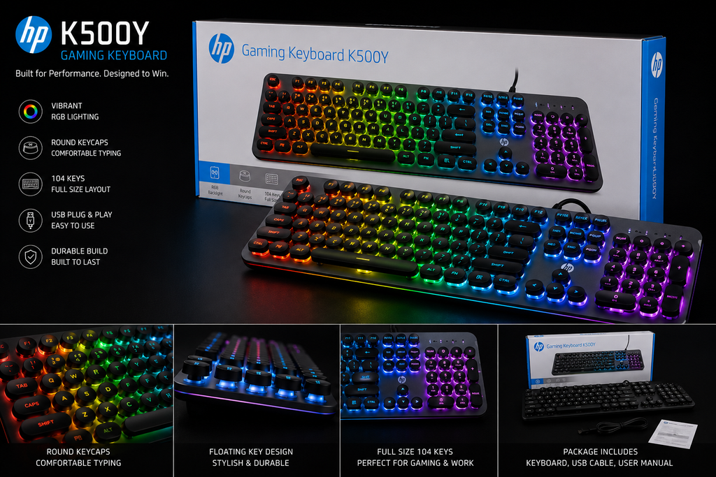 HP K500Y RGB Gaming Keyboard – Wired Mechanical Feel Gaming Keyboard