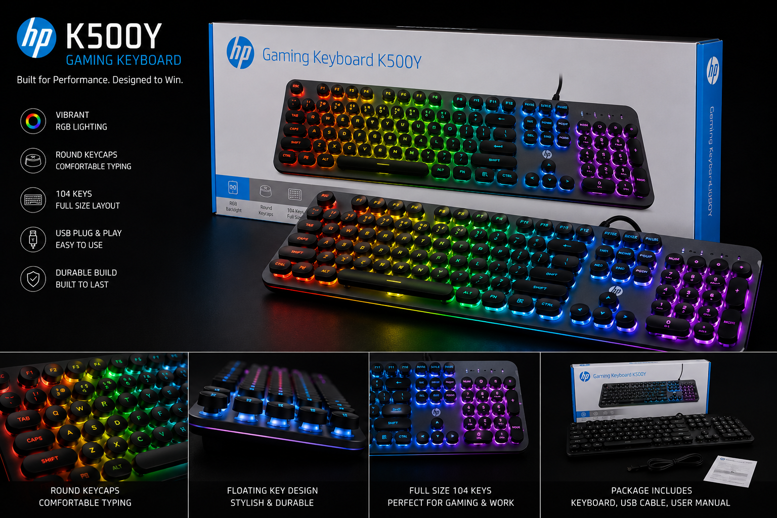 HP K500Y RGB Gaming Keyboard – Wired Mechanical Feel Gaming Keyboard