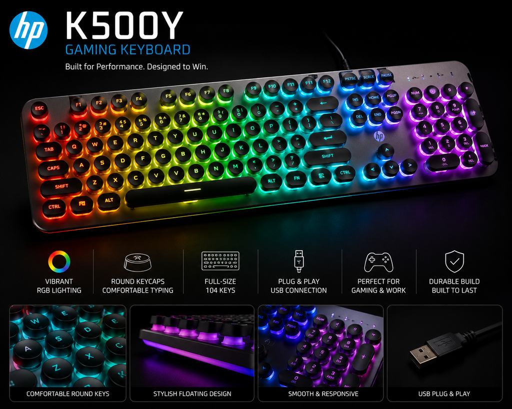 HP K500Y RGB Gaming Keyboard – Wired Mechanical Feel Gaming Keyboard