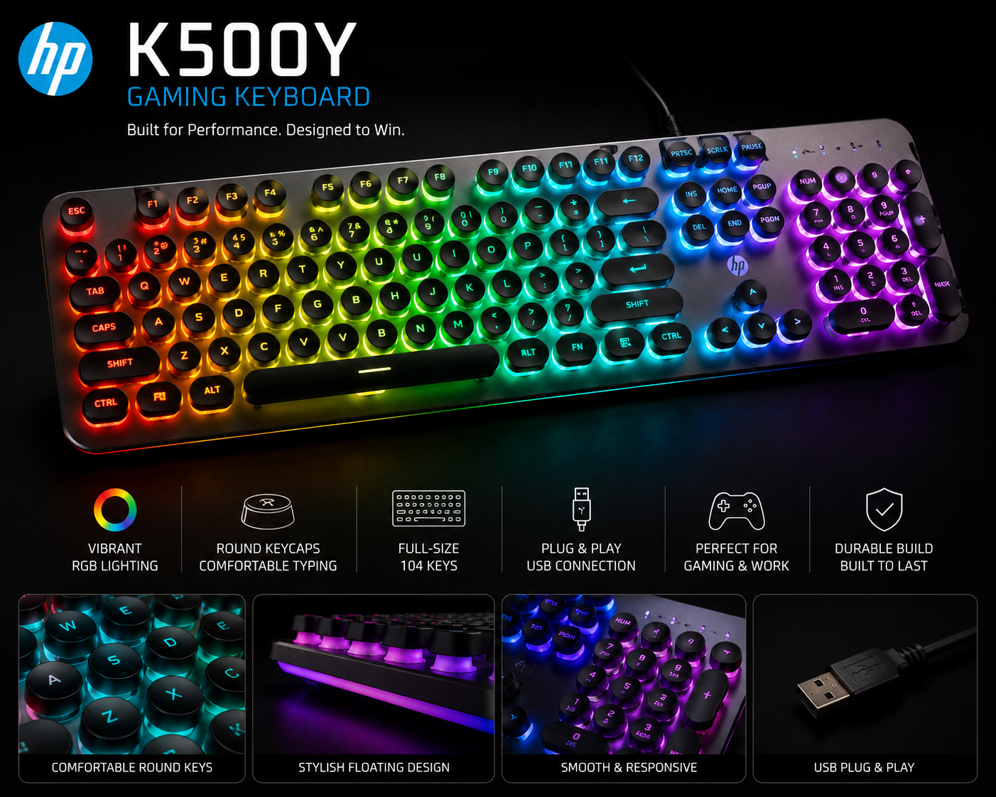 HP K500Y RGB Gaming Keyboard – Wired Mechanical Feel Gaming Keyboard