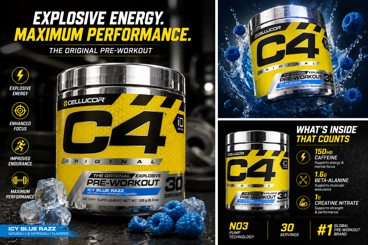 C4 Original Pre-Workout – Icy Blue Razz | 30 Servings