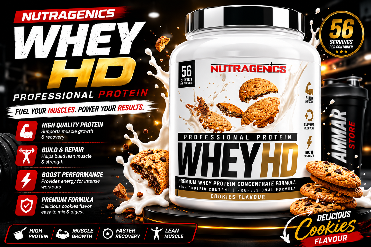 Nutragenics Professional Whey HD Protein – Cookies Flavor (56 Servings)