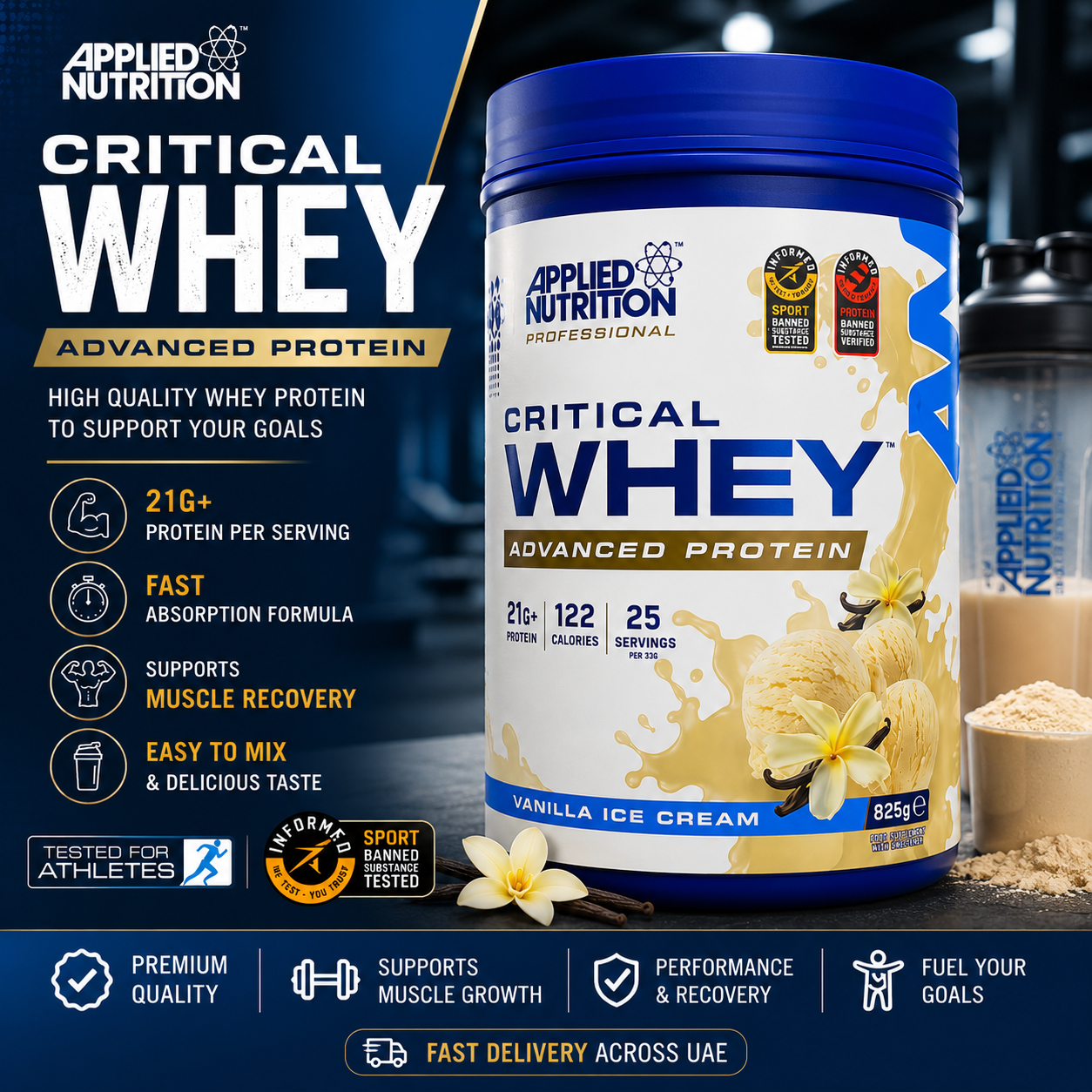 Applied Nutrition Critical Whey Protein – Vanilla Ice Cream (825g)