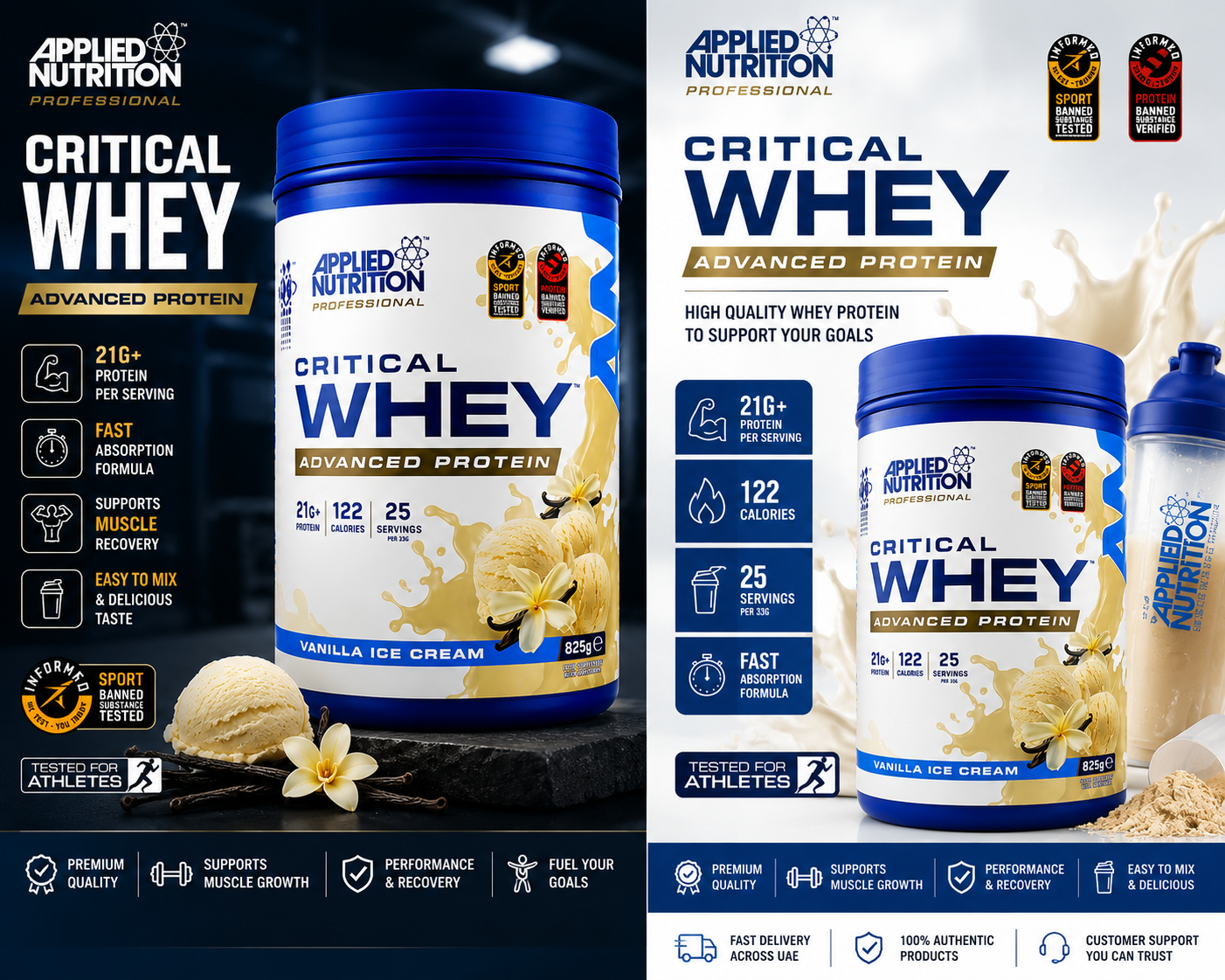 Applied Nutrition Critical Whey Protein – Vanilla Ice Cream (825g)