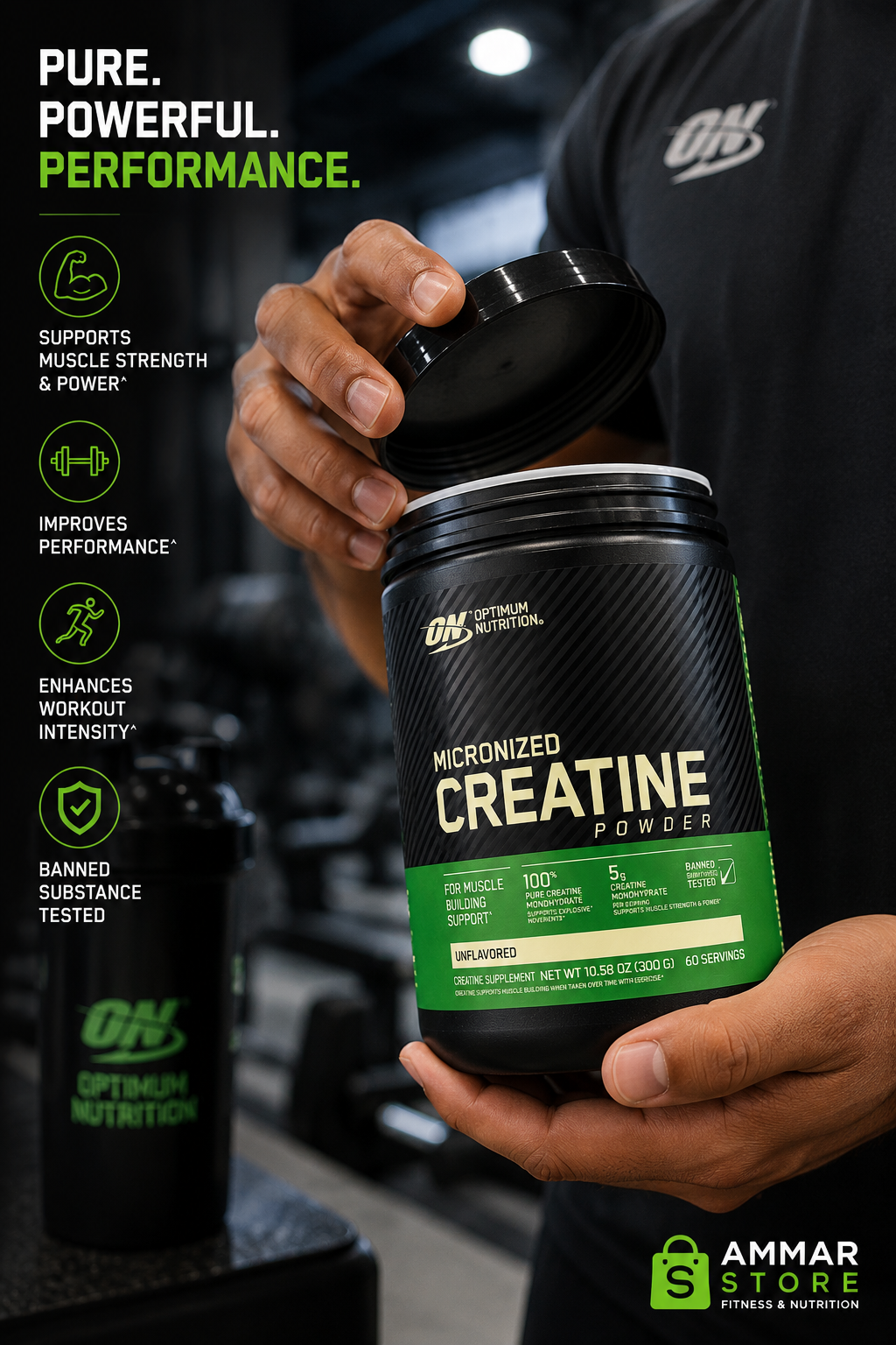 Optimum Nutrition Micronized Creatine Powder 300g – 60 Servings